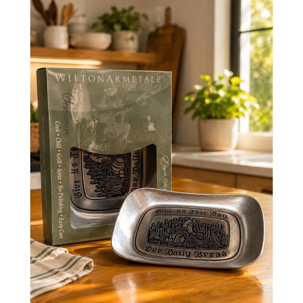 Wilton Armetale Bread Tray "Give Us This Day Our Daily Bread" Harvest Silver NIB